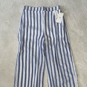 White and Blue Stripe Wide Leg Pants